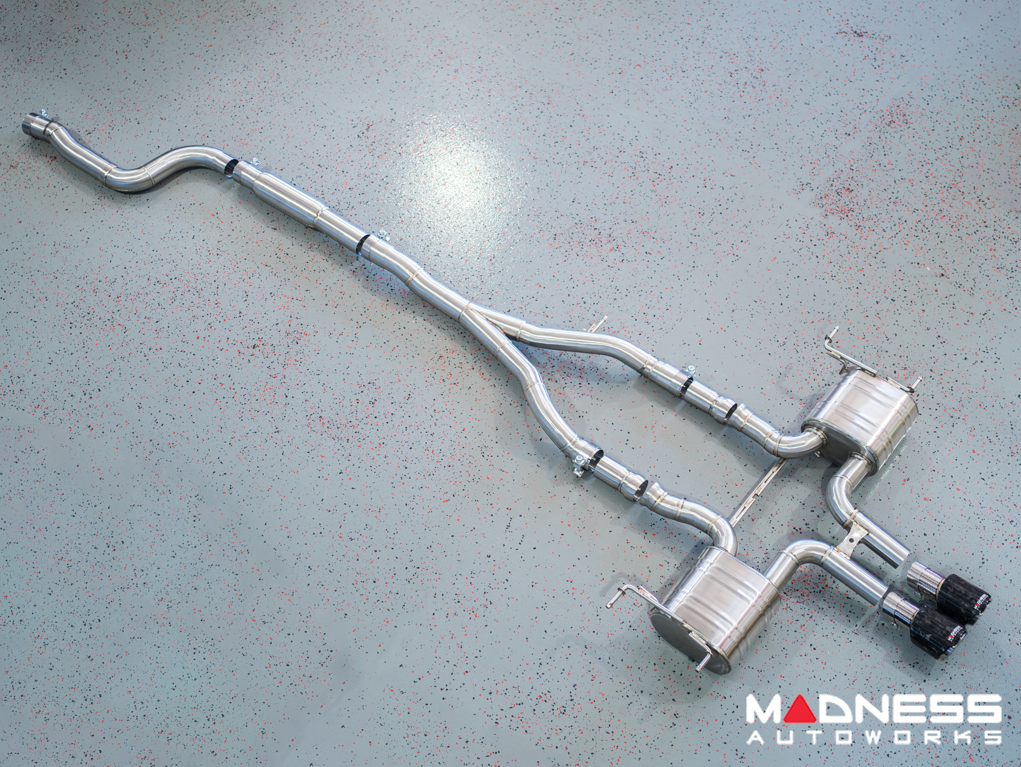 Jaguar F-TYPE Performance Exhaust System - MADNESS - 2.0L Turbo - Center Exit - Forged Carbon Fiber Exhaust Tips